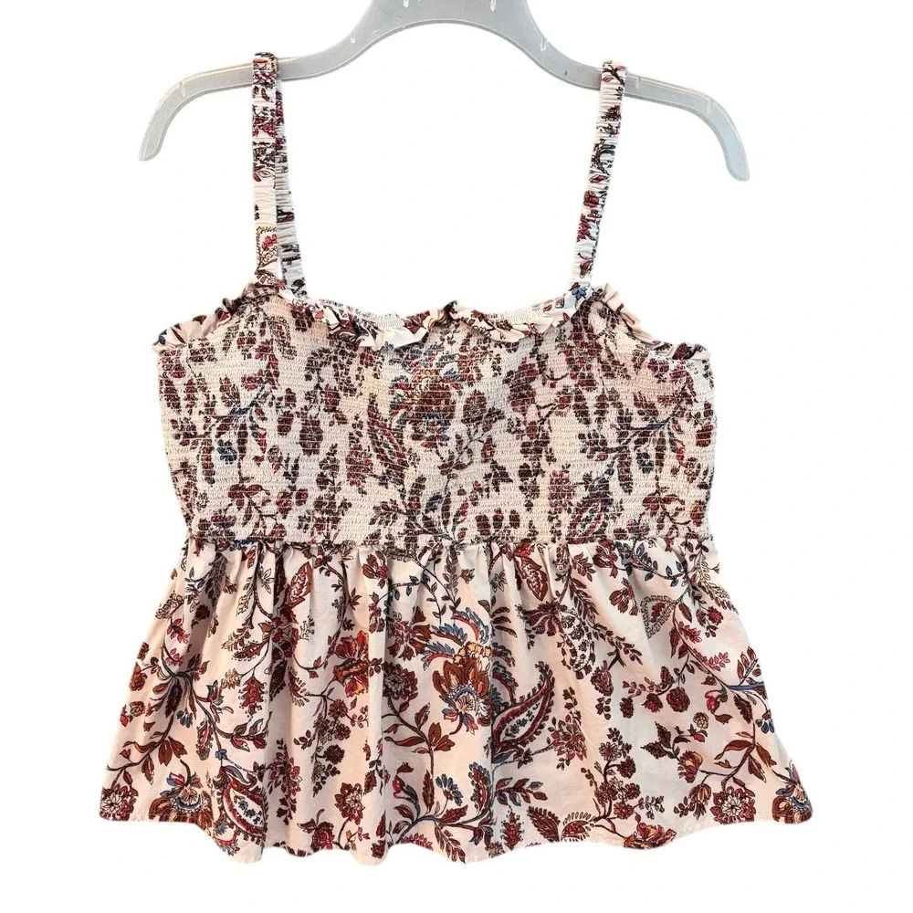 Old Navy Smocked Tank Top XL Boho Floral Crop Cami Adjustable Strap Ruffle Beach - Picture 1 of 8